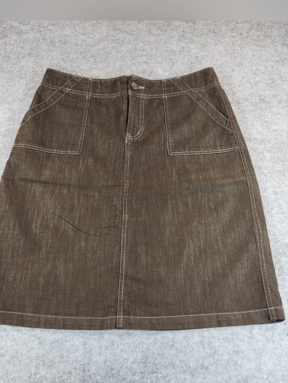 Cato Brown A-Line Denim-Style Skirt with Front Patch Pockets Size 10